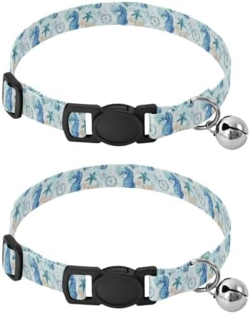 Watercolor Blue Seahorses Small Dog Collar 2 Pack Cat Neck Collar Adjustable 10.6 to 17.1 Inches