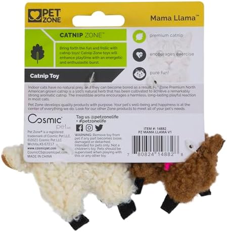 Pet Zone Mama Llama Soft Plush Catnip Filled Interactive Cat Toy, 2 Pack