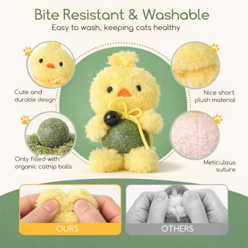 Cat Toys with Catnip Kitten Chew Bite Supplies Boredom Relief Fluffy Kitty Teeth Cleaning Chewing Cat Lovers Interactive Plush Gift (New Duck)