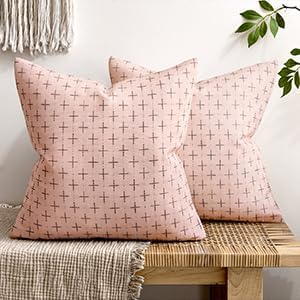 MIULEE Pack of 2 Cute Decorative Burlap Linen Valentine Throw Pillow Covers Farmhouse Pillowcases Modern Rustic Woven Textured Cushion Cover for Sofa Couch Bed 18x18 Inch Pink