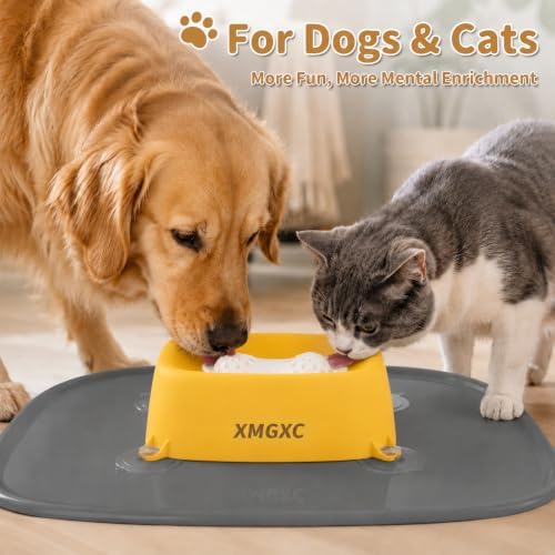 Dog Lick Bowl Slow Feeder with Rolling Log & Suction Base,Yellow,Mat