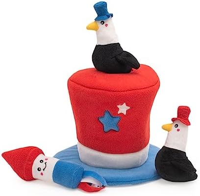 ZippyPaws Americana Top Hat Burrow - Patriotic Interactive Dog Toys for Boredom, Hide & Seek Dog Gifts & Puppy Toys, Colorful Squeaky Pearl Harbor Day Dog Toys for Small & Medium Dogs
