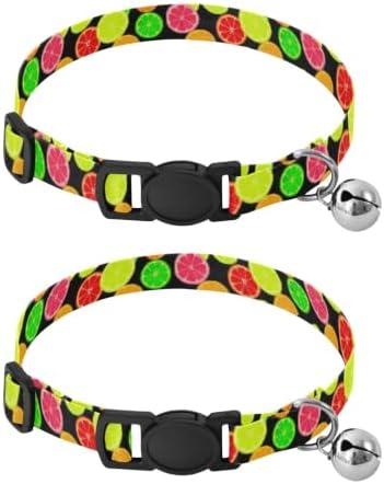 2 Pack Cat Collar Colorful Citrus Fruit Slices Kitten Bell Collar, Adjustable Length 10.6" to 17.1"