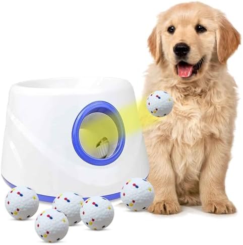 Dog Ball Thrower Launcher,Automatic Ball Launcher for Dogs with 3 Launching Distance 20-45FT,6 2.3 Inch ETPU Tennis Balls,Interactive Dog Toys for Small/Medium Dogs, Not for Aggressive Chewers