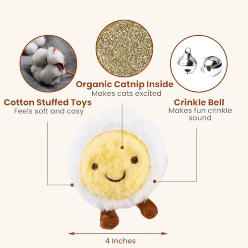 4 Pack Catnip Toys,Egg Yolk Shape Crinkle Toys for Indoor Cats