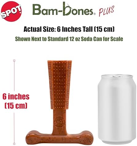 SPOT Bam-Bones Plus T Bone – Bamboo Fiber & Nylon Dog Chew Toy for Moderate to Aggressive Chewers, Durable Long Lasting & Non-Splintering, Beef Flavor Toy for Adult Dogs & Puppies Under 60 lbs, 6 in