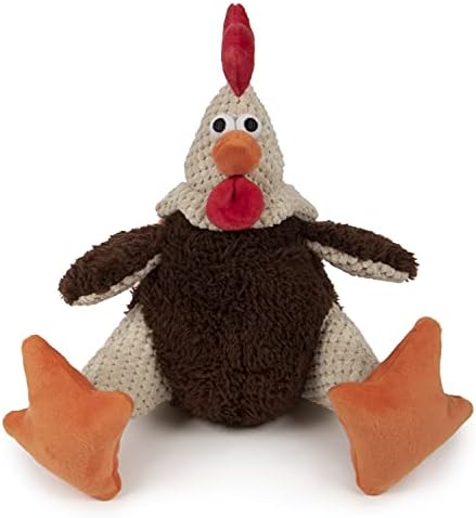goDog, Checkers Fat Rooster, Squeaker Dog Toy, Chew Resistant, Durable Plush, Soft, Tough, Reinforced Seams, Brown, Large