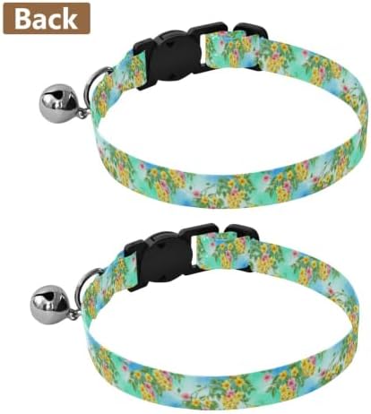 Flowers Green Vines Blue Pet Collar 2 Pack Pet Collars for Cats Adjustable 10.6 to 17.1 Inches
