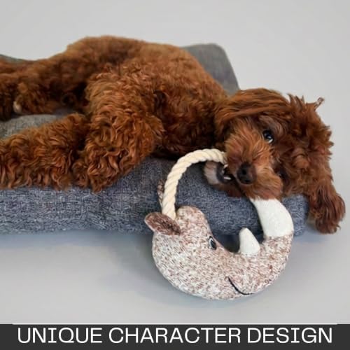 Knit Plush Dog Toys for Small & Medium Dogs – Squeaky Cuddle & Tug Toy | Soft Rope Tugger for Interactive Tug-of-War, Gentle Play, Teething & Snuggle (Horned Tugger)