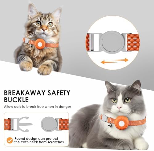 Cat GPS Tracker, Smart Cat Tracker Compatible with Apple Find My App (Only iOS), No Monthly Fee, Waterproof (White Tracker, Orange Cat Collar)