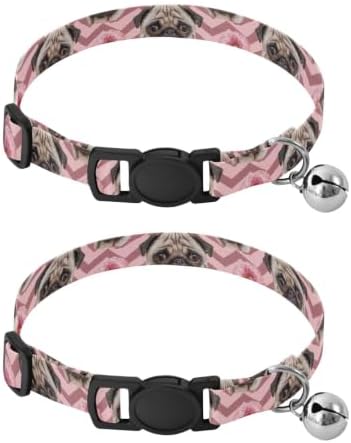 Cute Dog Donuts Pink Cat Collar 2 Pack Soft Polyester Pet Collar Adjustable Length 10.6" to 17.1"