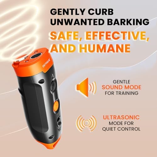DEVOGUE® Dog Bark Deterrent Devices – Rechargeable Anti Barking Device for Dogs – 10 to 12 Meter Long Range Ultrasonic Dog Bark Deterrent - Correct Your Dog's Bad Behavior Instantly with A Button