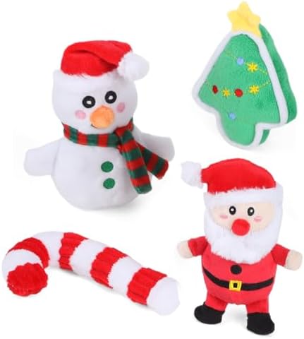 4 Pcs Christmas Dog Toys for Small Dogs Squeaky Small Dog Toys Durable Push Puppy Toys for Chewing Interactive with Crinkle Paper for Small Medium Dogs