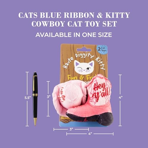 Haute Diggity Kitty Cowgirl Hat + Boot Set, Soft Plush Cat Toys