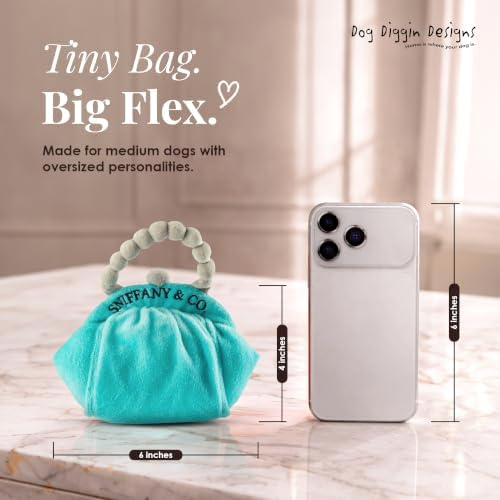 Diggin Designs Sniffany & Co Squeaky Plush Dog Toy Purse | Luxury-Inspired Parody Designer Handbag with Built-in Squeaker, Soft Plush Fashion Dog Toy – Haute Couture Purses & Handbags
