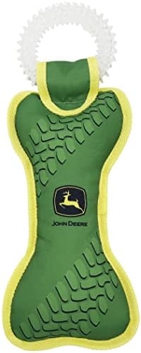 JOHN DEERE DOG DENTAL TEETHING RING TUG TOY & Nylon Squeak Bone Toy. TOUGH STURDY PET TOY with John Deere Logo. BEST DOG FIELD TOY for DOG OWNERS, Famers, Construction gigs, Builders, Landscaping fans