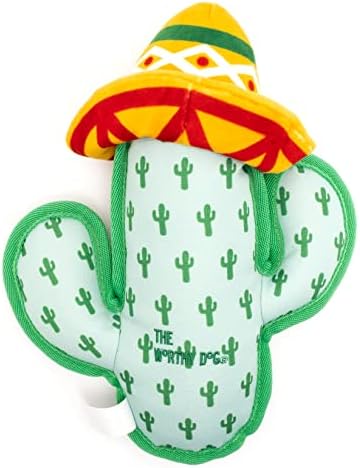 The Worthy Dog Icons Pattern Tough Plush Squeaky Dog Toy, Cactus