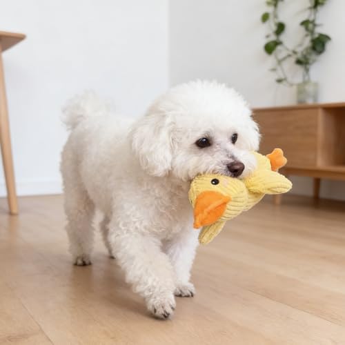 Calming Yellow Duck Dog Toy, Squeaky Plush Duck Pillow Toy Relief for Pets