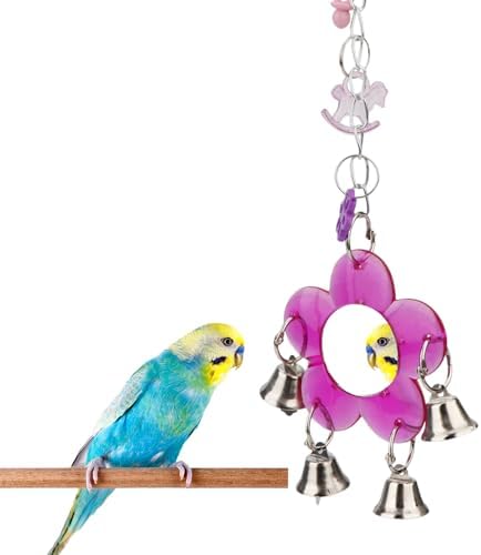 Hypeety Pet Bird Mirror with Bell Interactive Parrot Toy for Parrot Macaw African Greys Budgies Cockatoo Parakeet Cockatiels Conure Lovebird Cage Bells Mirror (B)