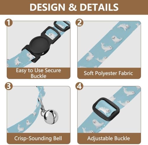 Cute White Seals Blue Kitten Collars 2 Pack Lightweight Small Dog Collar Adjustable 10.6 to 17.1 Inches