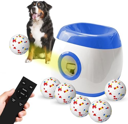 Large Automatic Dog Ball Launcher, Dog Ball Throw Launcher, 3 Adjustable Distance 40-80FT, with 6 2.5-inch ETPU Balls, for Medium & Large Dogs, Indoor and Outdoor Remote Control Interactive Dog Toys