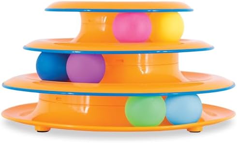 Catstages Tower of Tracks Interactive Cat Toy, 6 Spinning Balls, 10" x 5.3" | 3 Tiers of Tracks, Natural Hunting Instincts, Bat, Swat, Chase, Interactive Enrichment, Non-Slip Base, Indoor Cats & Kittens