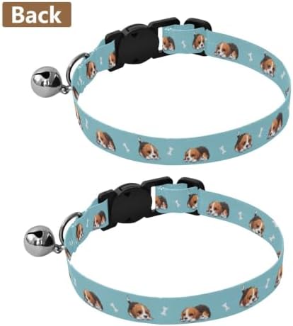 2 Pack Cats Collar Cute Cartoon Dog Bones Collar with Bell, Adjustable Length 10.6" to 17.1"