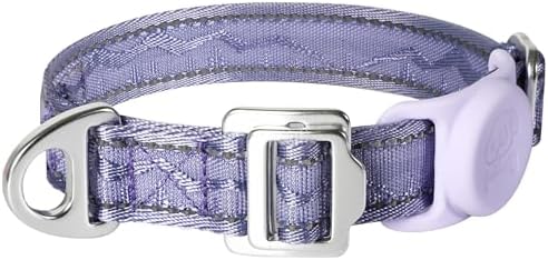 AirTag Dog Collar, Reflective Nylon, Metal Buckle, IP68, Dog Collar with AirTag Holder, Heavy Duty Dog Collars for Large Medium Small Dogs (Lavender Purple, S：Width 3/4",Neck 9.8"-15.4")