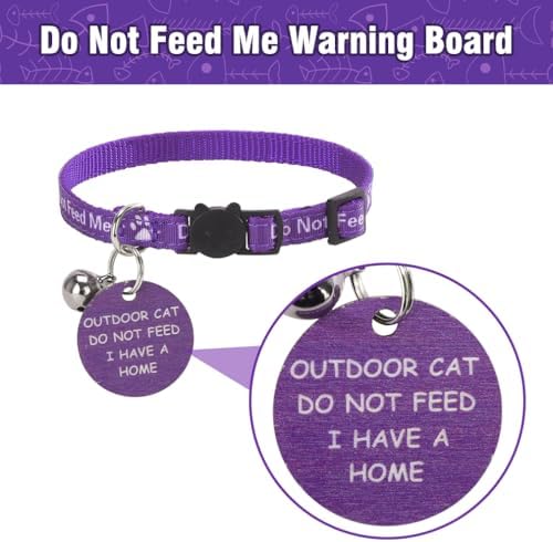 KOOLTAIL Cat Collar with Bell,2 Pack Do Not Feed Cat Collars with Warning Board Hanging Do Not Feed Me,Cute Lightweight Adjustable Breakaway Kitten Collar with Safety Buckle