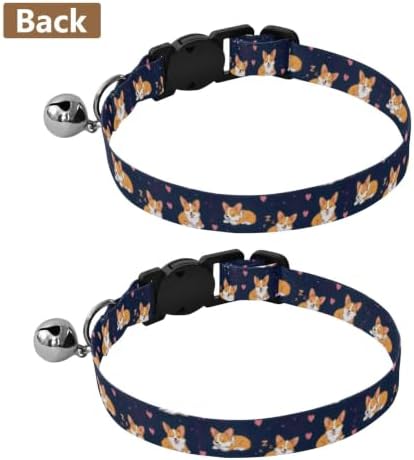 2 Pack Small Dog Collar Cute Cartoon Dogs Poses Collar with Bell for Dog Puppy, Adjustable 10.6 to 17.1 Inches