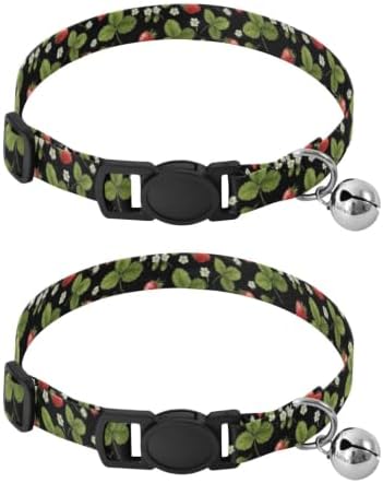 Red Strawberries Green Leaf Easy to Wear Cats Collar 2 Pack Collars for Cats
