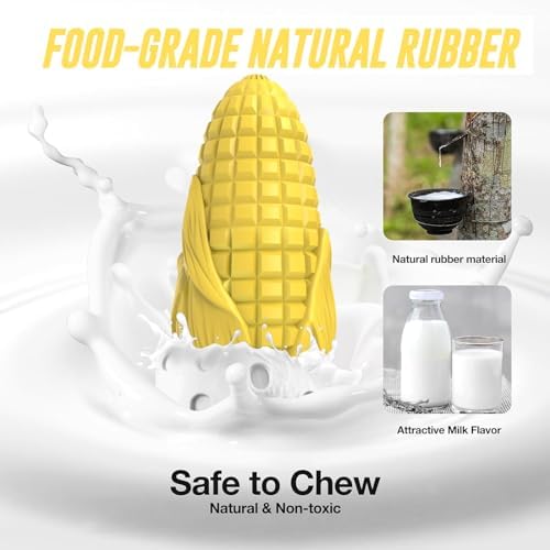 Dog Chew Toys for Aggressive Chewers,Idestructible Tough Durable Squeaky Interactive Dog Toys，Durable Dog Teeth Cleaning Toy for Medium Large Breeds，Corn Stick Toy (Yellow) (Pack of 2)
