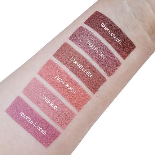 Aromi Matte Liquid Lipstick | Sand Beige Lip Shade, Tan, Long Lasting, Waterproof, Smudge + Transfer Proof, Gluten Free, Vegan Makeup (Caramel Nude)