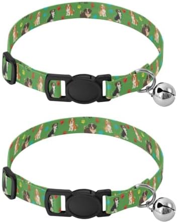 Dogs Colorful Paw Prints Green Cat Collars 2 Pack Pet Collars for Cats Adjustable Length 10.6" to 17.1"
