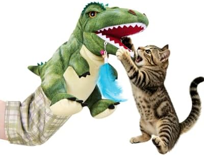 T-Rex Dinosaur Cat Puppet Glove, Interactive Toy with Movable Jaw