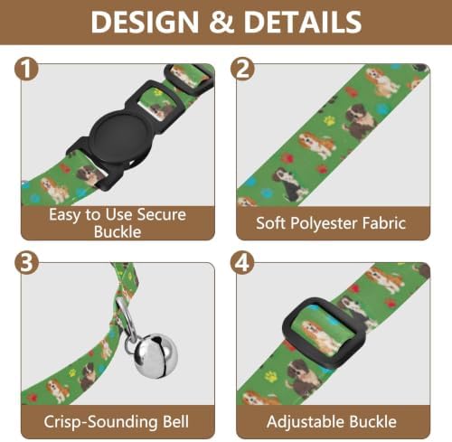 Dogs Colorful Paw Prints Green Cat Collars 2 Pack Pet Collars for Cats Adjustable Length 10.6" to 17.1"