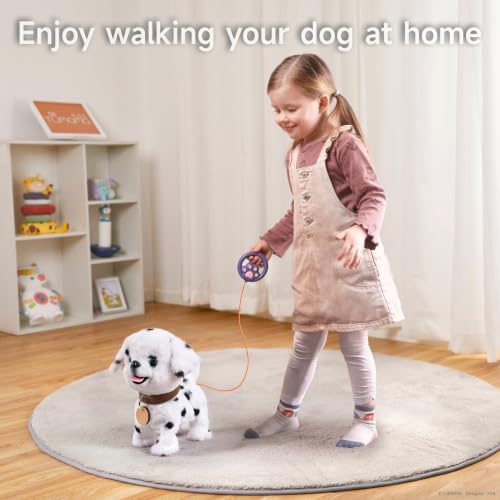 OR OR TU Walking Barking Toy Dog with Remote Control Leash, Plush Puppy Electronic Interactive Toys for Kids, Shake Tail,Pretend Dress Up Realistic Stuffed Animal Dog Age 3 4 5+ Years Old Best Gift