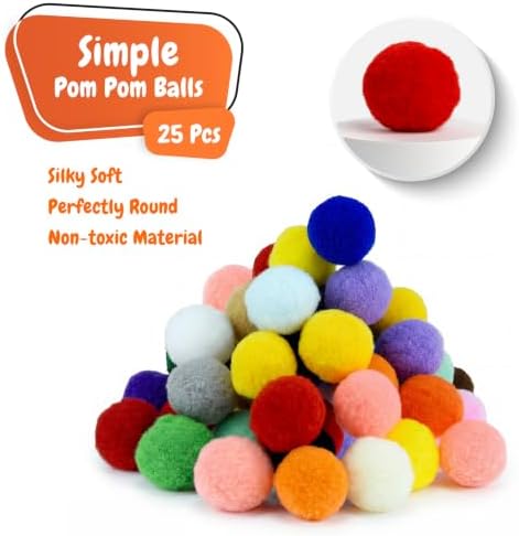 Shizhoo 50 Count 1.2 Inches Pom Pom Balls, Interactive Cat Toy for Indoor Kittens, 25 Pcs Sparkle and 25 Pcs Simple Pompoms are Included for Exercise, Training & Boredom Relief