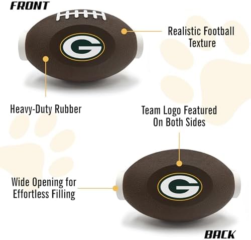 Pets First NFL Green Bay Packers Football Treat Dispensing Toy for Dogs and Cats, Rubber Ball, Interactive Fun, Natural Rubber
