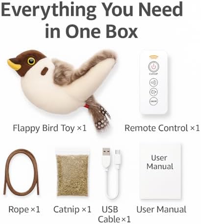 Flying Bird Cat Toy – Remote Control, Flapping Wings & Chirping Sound (Not Flying), USB Rechargeable Motion Toy for Indoor Cats