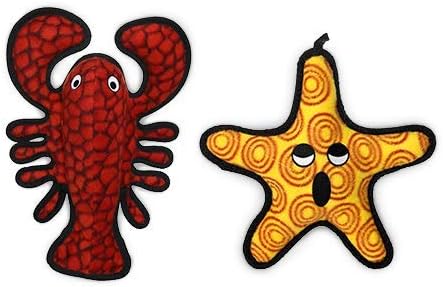TUFFY® : 2 Pack Lobster Starfish Dog Toy: Ultra Durable Plush Toy with Multiple Layers & Reinforced Seams, Washable and Floats, Original Construction