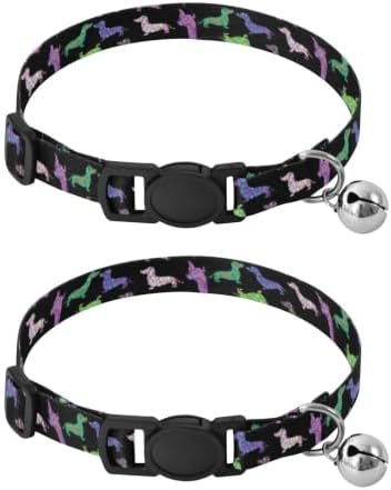 Dachshund Dogs Black Metal Bell Included Pet Collars 2 Pack Soft Polyester Pet Collar