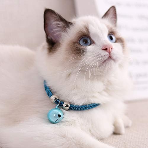 Japanese Pets Cat Collar Adjustable Kitty Kitten Necktie Nylon Necklace Grooming Accessories Pet Supplies with Bell Extension Chain for Wedding Party Birthdays Photoshot (Blue)