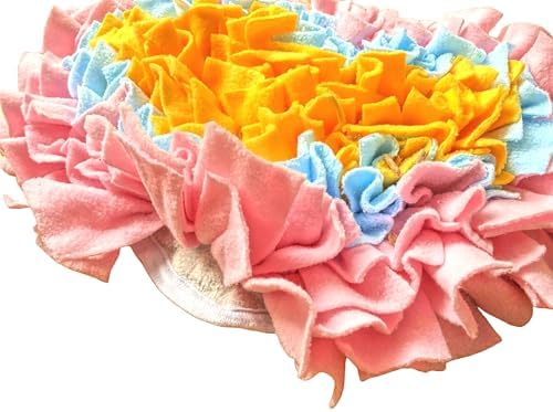 Pet Soft Fleece Snuffle Mat Heart Foraging Mats Dog Rabbit Guinea Pig Interactive Feeding Toy Anti Slip Slow Feeder Treat Dispenser (Pink/Blue/Yellow)