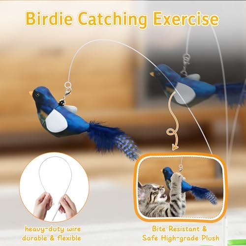 Automatic Cheese-Shaped Interactive Cat Toy – Flying Bird, 6-Hole Mole & Rotating Feather | USB Rechargeable Electronic Feather Toy for Indoor Adult Cats & Kittens, Relieves Boredom