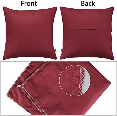 Thmyo 4-Pack 100% Cotton Comfortable Solid Decorative Throw Pillow Case Christmas Square Cushion Covers Pillowcases DIY Throw Pillow Covers for Sofa Bed Car(18x18 inch/45x45cm,Wine Red)