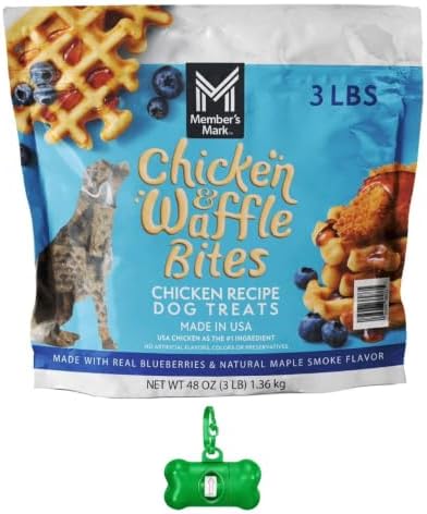 Member Mark Chicken & Waffle Bites Chicken Recipe Dog Treats, Made with Real Blueberries & Natural Maple Smoke Flavor 48 oz with Bone Waste Bag Dispenser