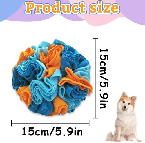 Andiker 5.9" Snuffle Ball for Dogs, Plush Colorful Interactive Snuffle Ball Hide Treat Dog Puzzle Toy for Relieving Boredom and Training Machine Washable Dog Ball for Small Dog (Blue, S)