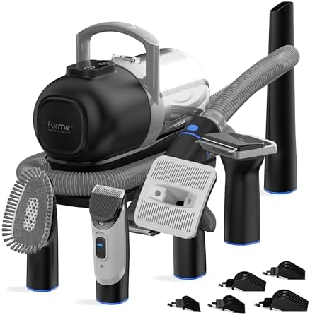 FurMe Original Pet Grooming Vacuum Kit - Cat & Dog Grooming Kit for Easy Pet Care at Home, Quiet & Safe Dog Hair Remover Machine with Brush, Clipper, Shedding & Cleaner Tools & 1L Canister