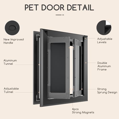 Aluminum Large Dog Door for Door Mount, Up to 110 LBS, Black | French Style Heavy Duty Pet Door, Double Magnetic Flaps, Telescoping Tunnel, Solid Aluminum Frame Fits Dogs Up to 110 LBS